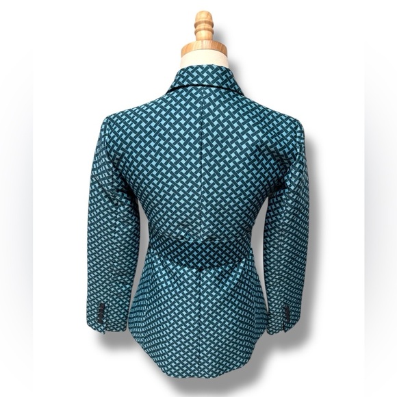 Argent Elegant Teal Lattice Patterned Women's Belted Blazer Jacket Size 2 - Picture 5 of 11
